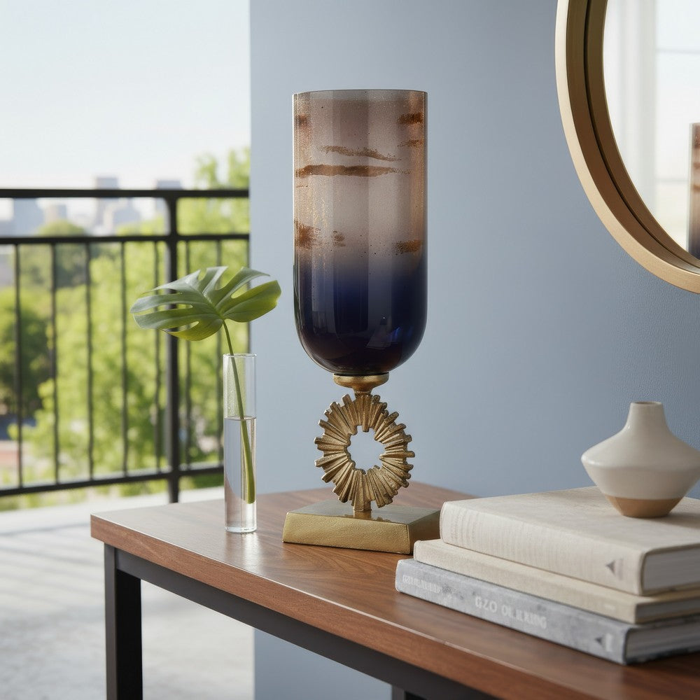 Ginny Vase | Sculpted Vintage Gold Ring Accent | Gold-Gray Glass | 19"