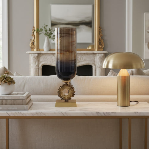 Ginny Vase | Sculpted Vintage Gold Ring Accent | Gold-Gray Glass | 19"