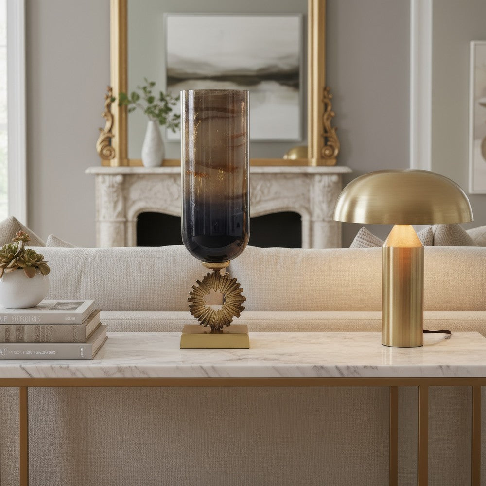 Ginny Vase | Sculpted Vintage Gold Ring Accent | Gold-Gray Glass | 19"