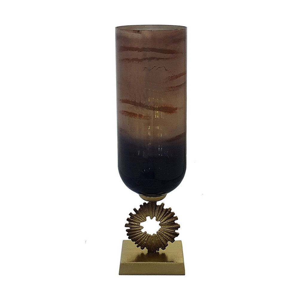 Ginny Vase | Sculpted Classical Gold Ring Accent | Gold-Gray Glass | 22"