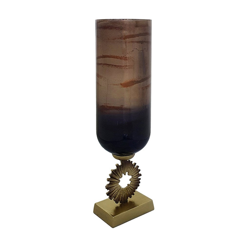 Ginny Vase | Sculpted Classical Gold Ring Accent | Gold-Gray Glass | 22"