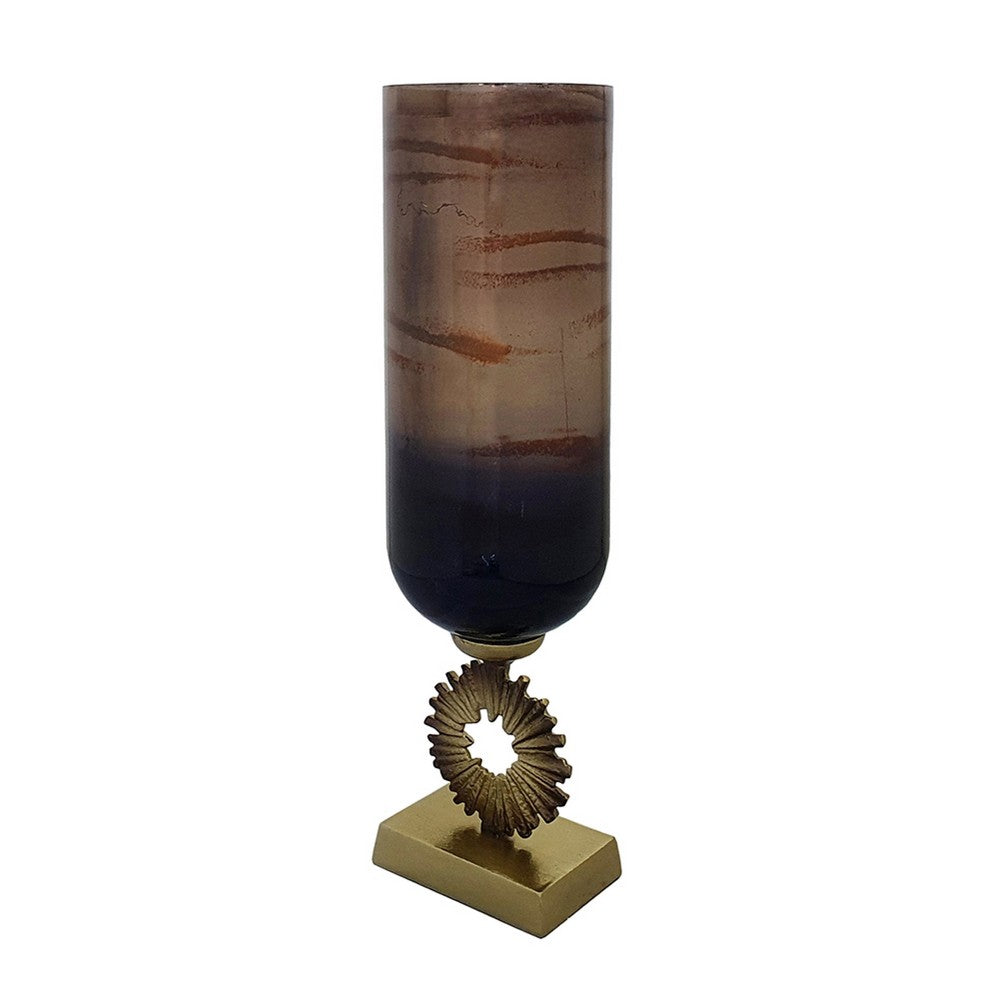 Ginny Vase | Sculpted Classical Gold Ring Accent | Gold-Gray Glass | 22"