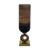 Ginny Vase | Sculpted Classical Gold Ring Accent | Gold-Gray Glass | 22"