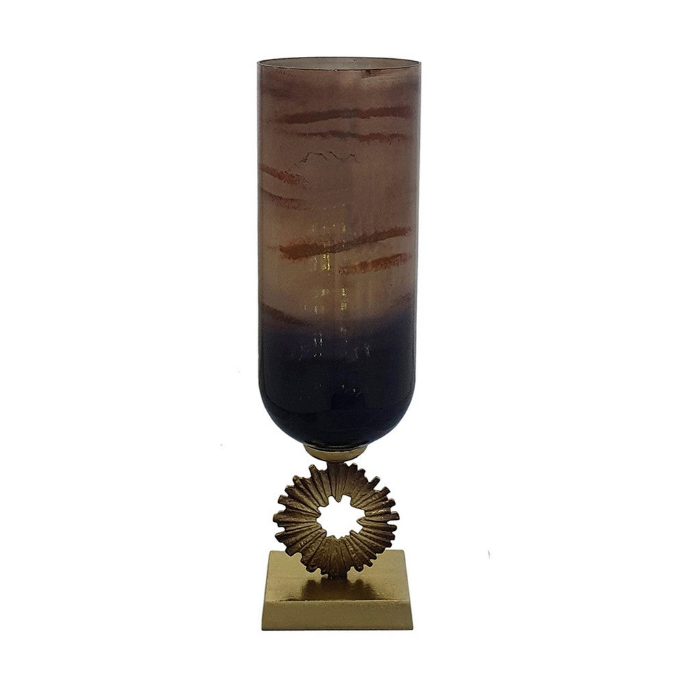 Ginny Vase | Sculpted Classical Gold Ring Accent | Gold-Gray Glass | 22"