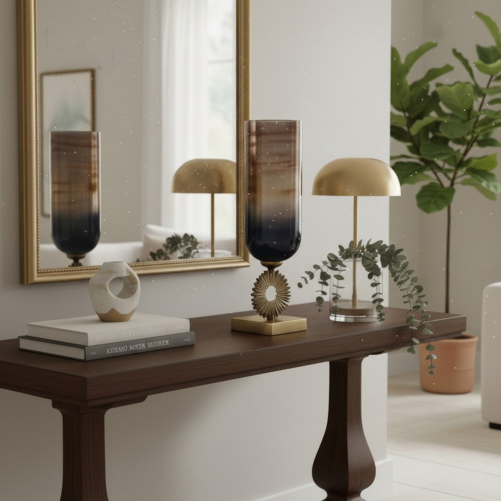 Ginny Vase | Sculpted Classical Gold Ring Accent | Gold-Gray Glass | 22"