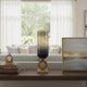 Ginny Vase | Sculpted Classical Gold Ring Accent | Gold-Gray Glass | 22"