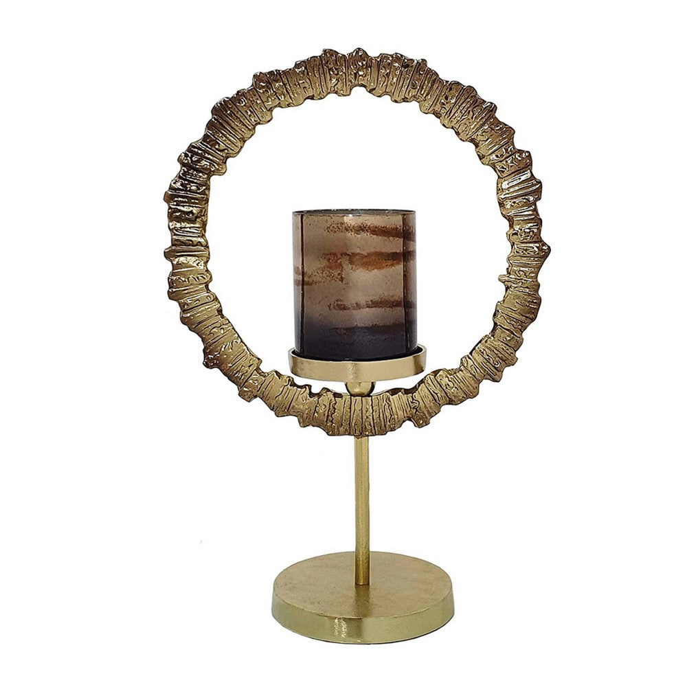 Jenyl Candle Holder | Elegant Round Frame | Gray-Copper Glass | 18"