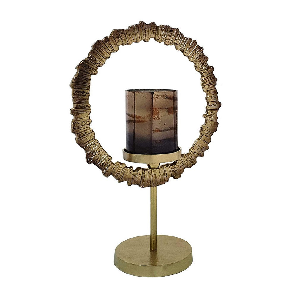 Jenyl Candle Holder | Elegant Round Frame | Gray-Copper Glass | 18"