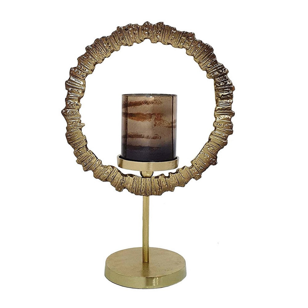 Jenyl Candle Holder | Elegant Round Frame | Gray-Copper Glass | 18"