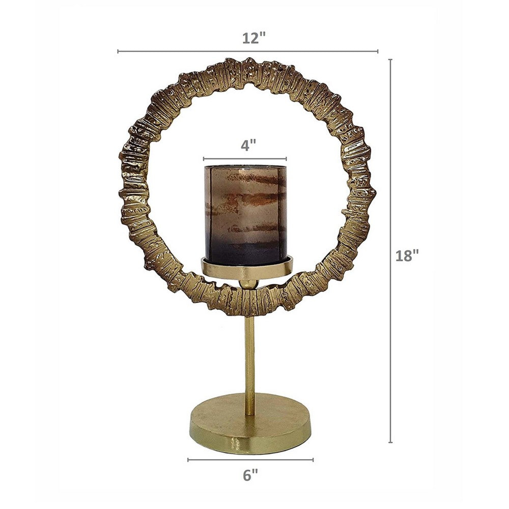 Jenyl Candle Holder | Elegant Round Frame | Gray-Copper Glass | 18"