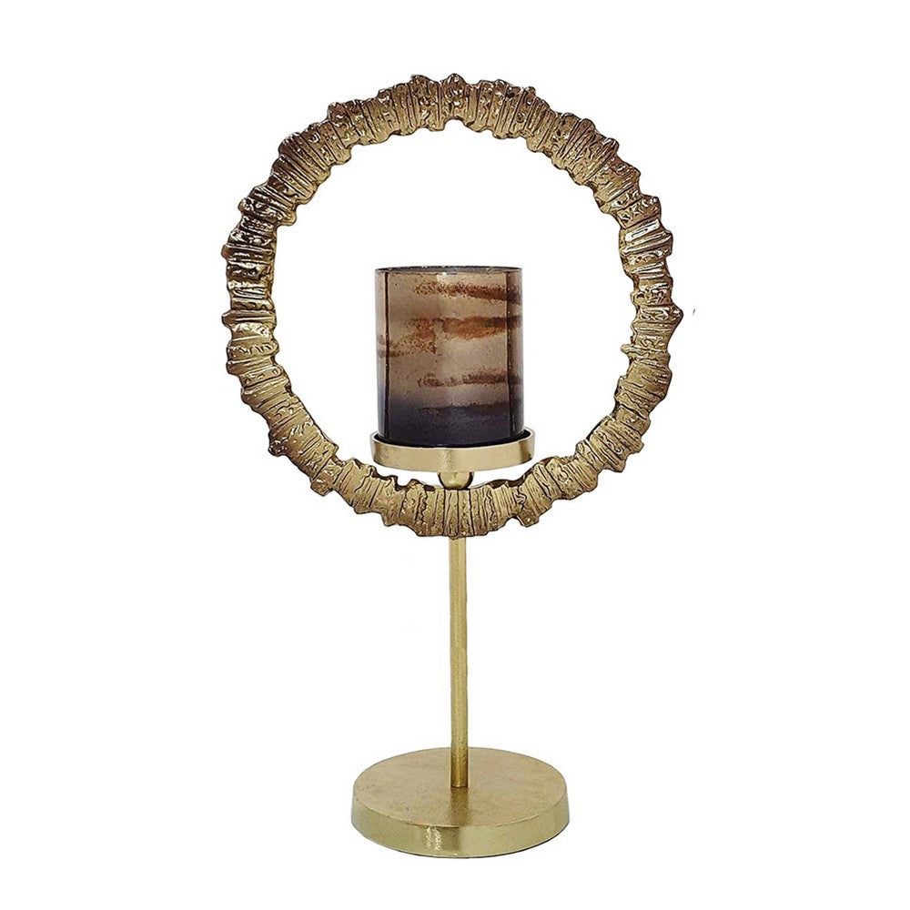 Jenyl Candle Holder | Elegant Round Frame | Gray-Copper Glass | 21"