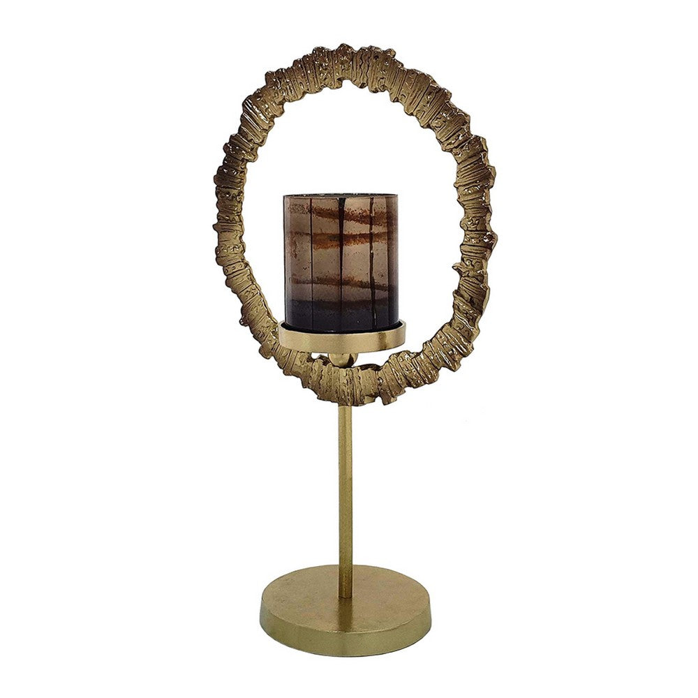 Jenyl Candle Holder | Elegant Round Frame | Gray-Copper Glass | 21"