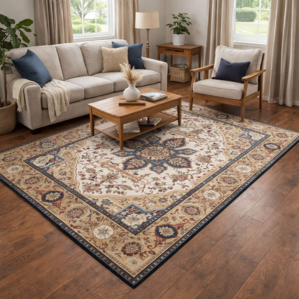 Hano 6x9 Large Area Rug | Vintage Blue Gold Bohemian Persian Style