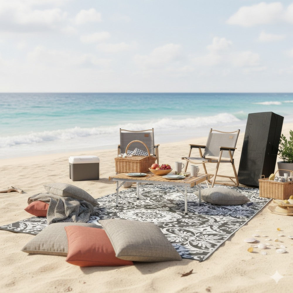 9x18 Outdoor Rug | Camping & Picnic Reversible Rug in a Bag | Gray White