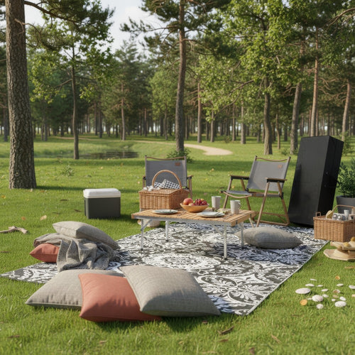 9x18 Outdoor Rug | Camping & Picnic Reversible Rug in a Bag | Gray White