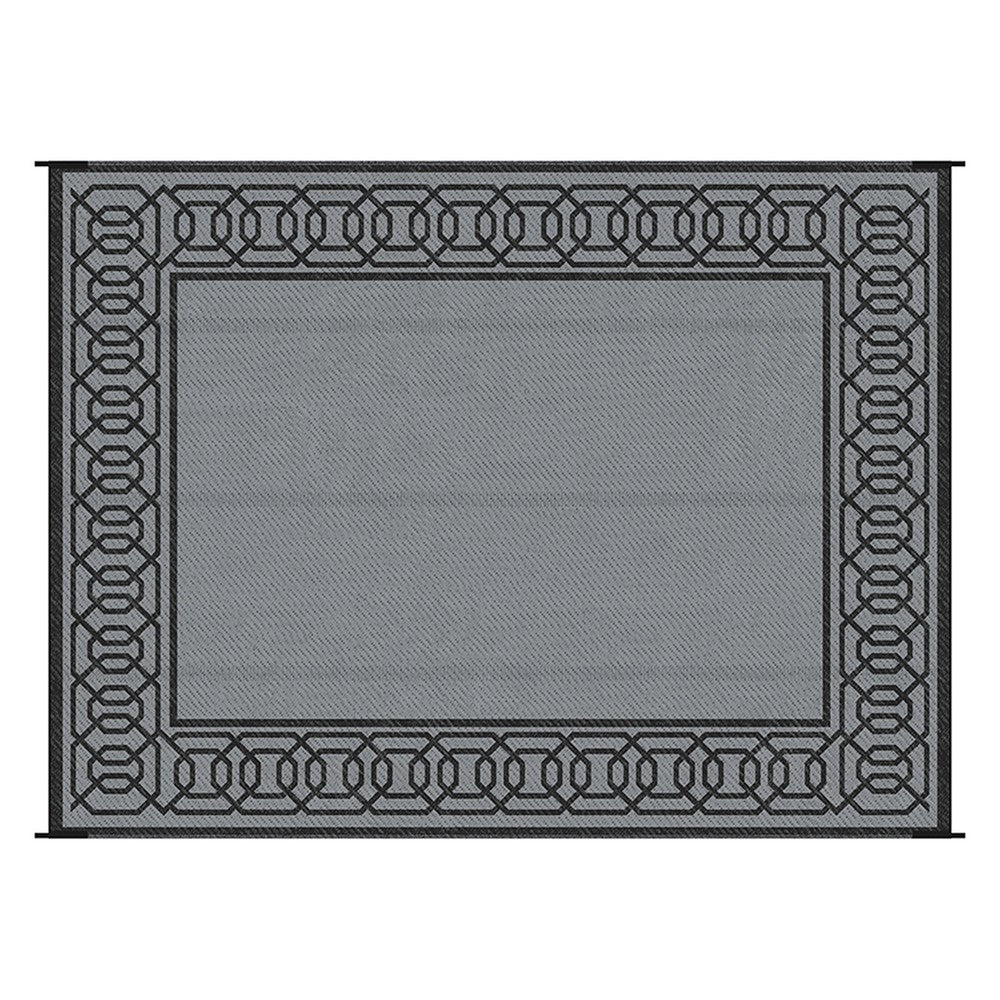 9x12 Extra Large Area Rug | Reversible Plastic Straw Design | Black Gray