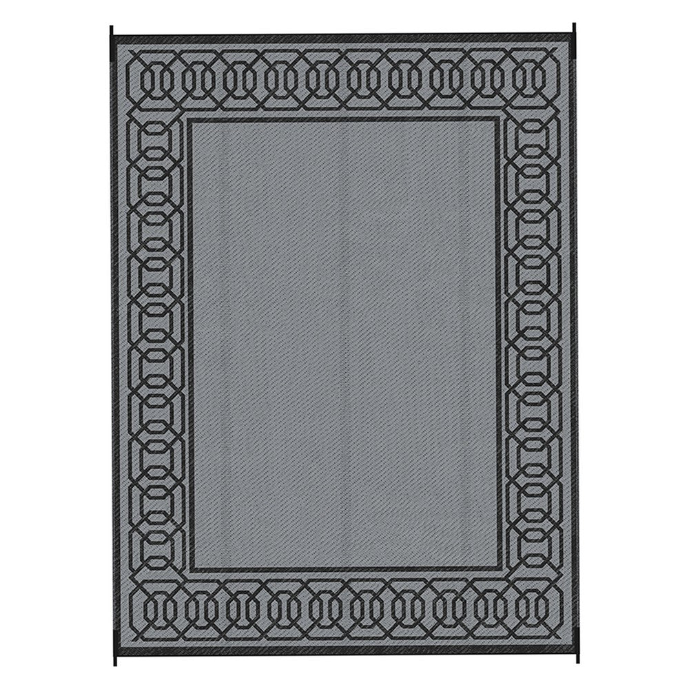 9x12 Extra Large Area Rug | Reversible Plastic Straw Design | Black Gray