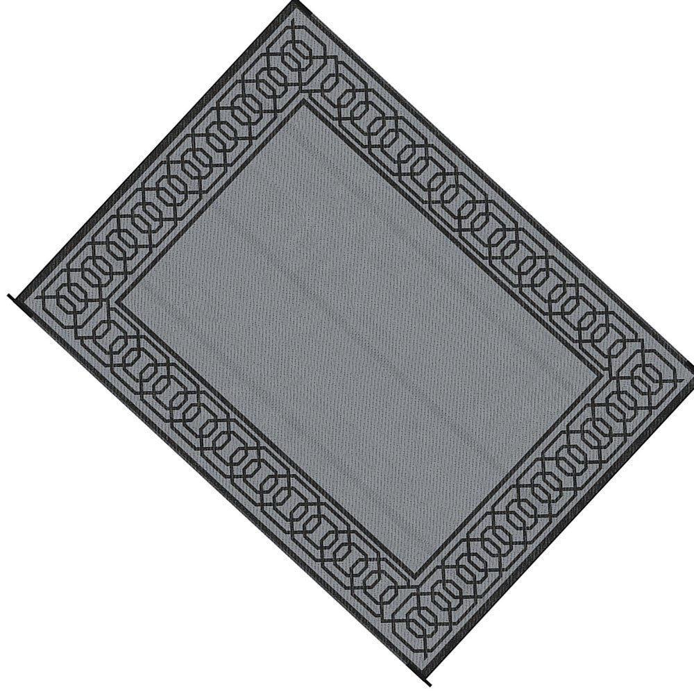 9x12 Extra Large Area Rug | Reversible Plastic Straw Design | Black Gray