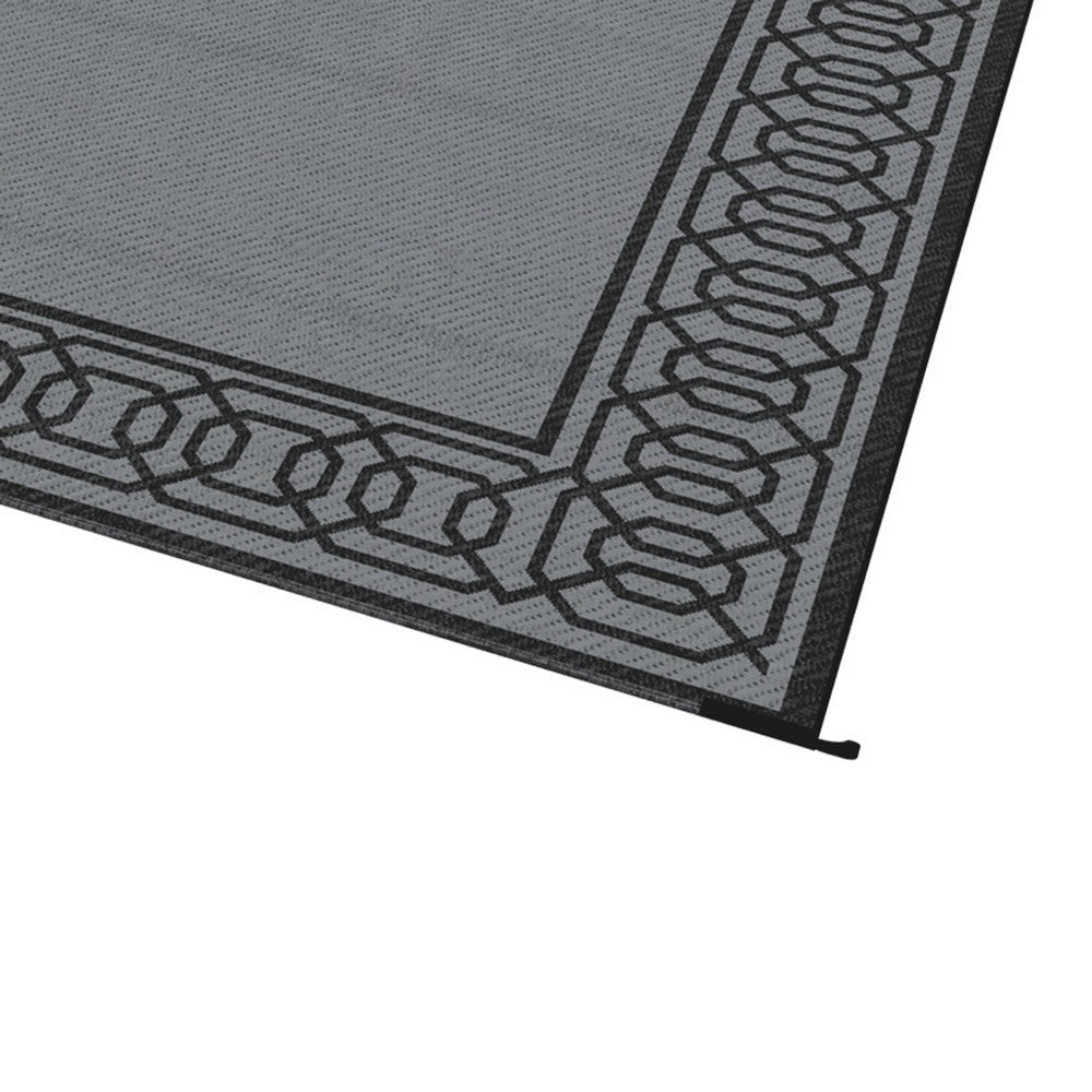 9x12 Extra Large Area Rug | Reversible Plastic Straw Design | Black Gray