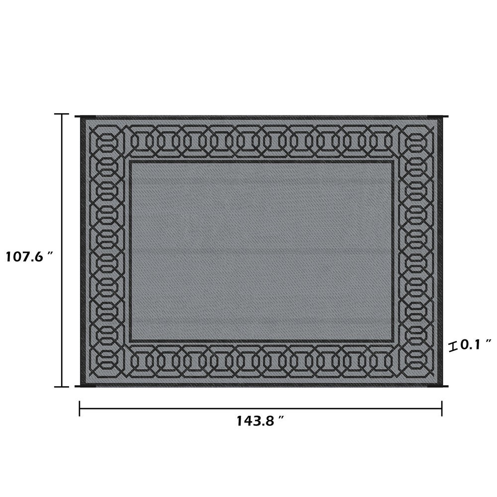 9x12 Extra Large Area Rug | Reversible Plastic Straw Design | Black Gray