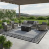9x12 Extra Large Area Rug | Reversible Plastic Straw Design | Black Gray