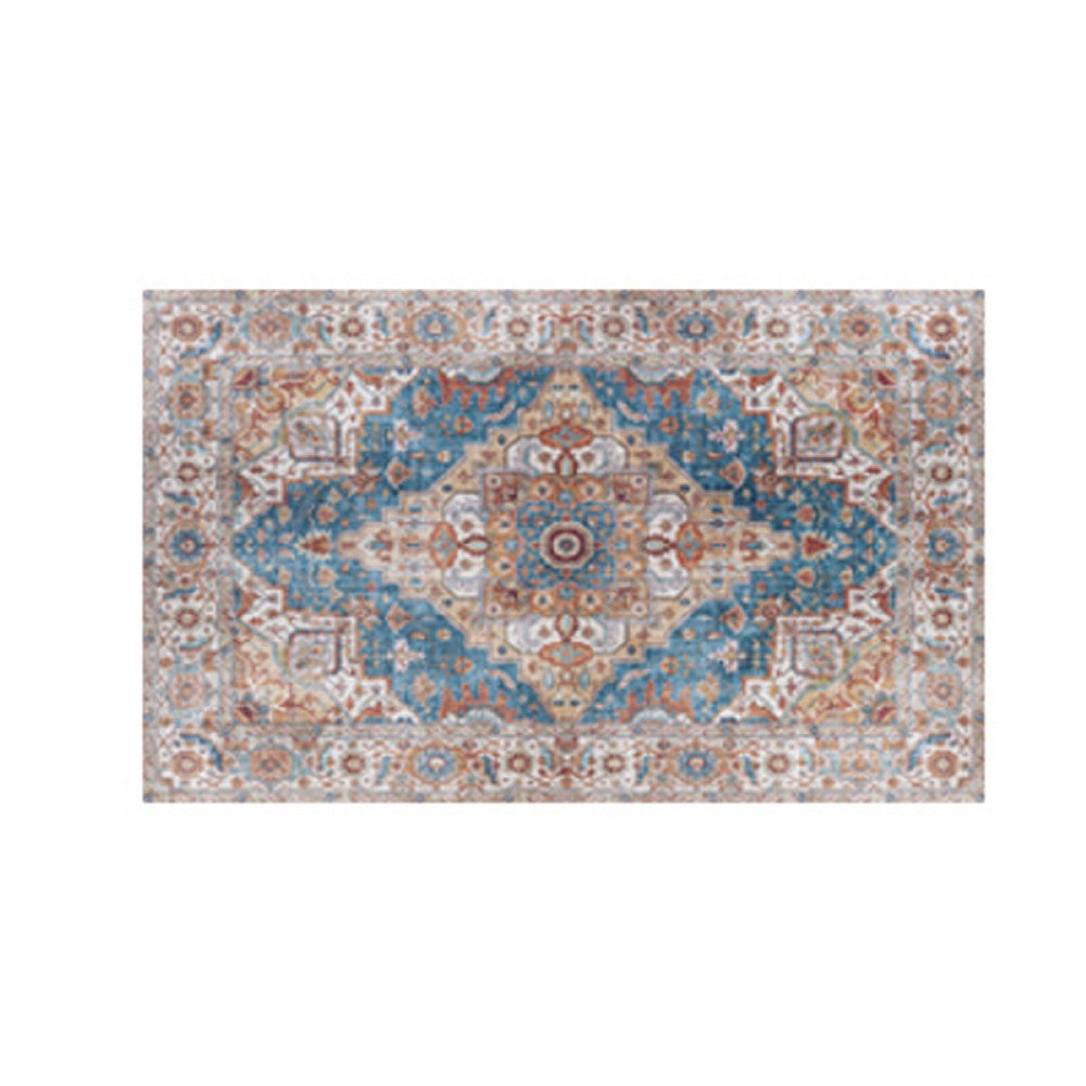 5x7 Medium Area Rug | Vintage Blue Yellow Persian Floral Pattern