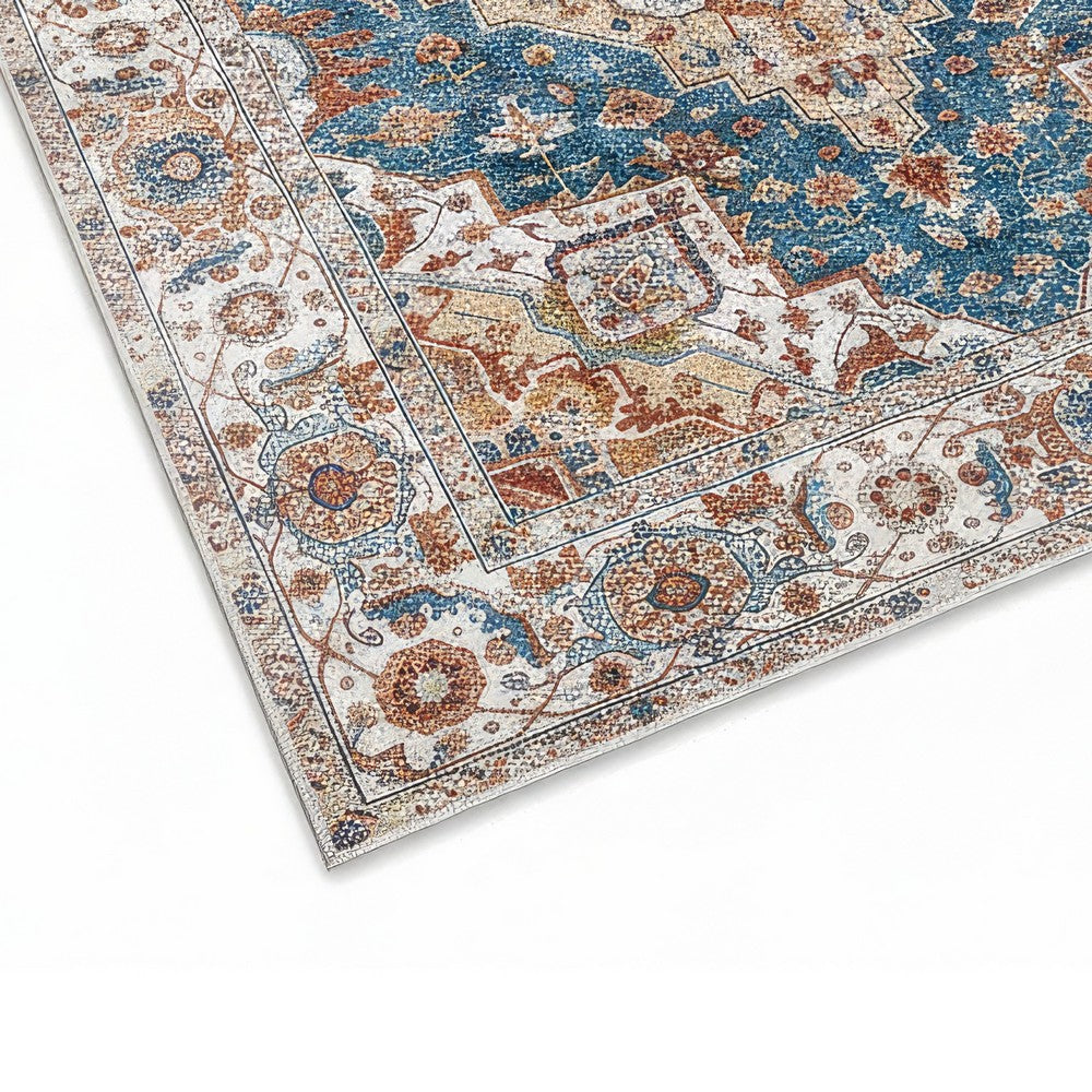 5x7 Medium Area Rug | Vintage Blue Yellow Persian Floral Pattern
