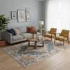 5x7 Medium Area Rug | Vintage Blue Yellow Persian Floral Pattern