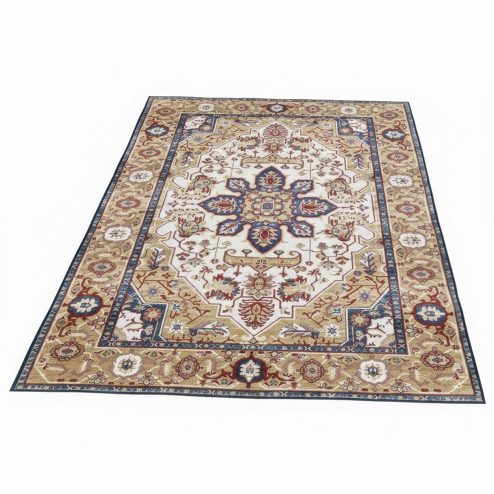 Hano 5x7 Medium Area Rug | Vintage Blue Gold Bohemian Persian Style