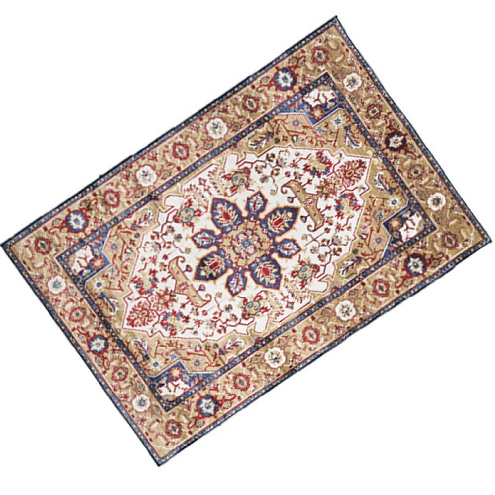 Hano 5x7 Medium Area Rug | Vintage Blue Gold Bohemian Persian Style