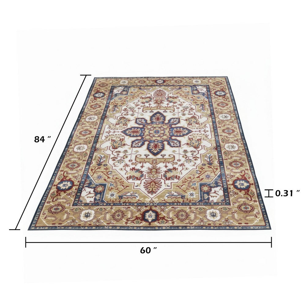Hano 5x7 Medium Area Rug | Vintage Blue Gold Bohemian Persian Style