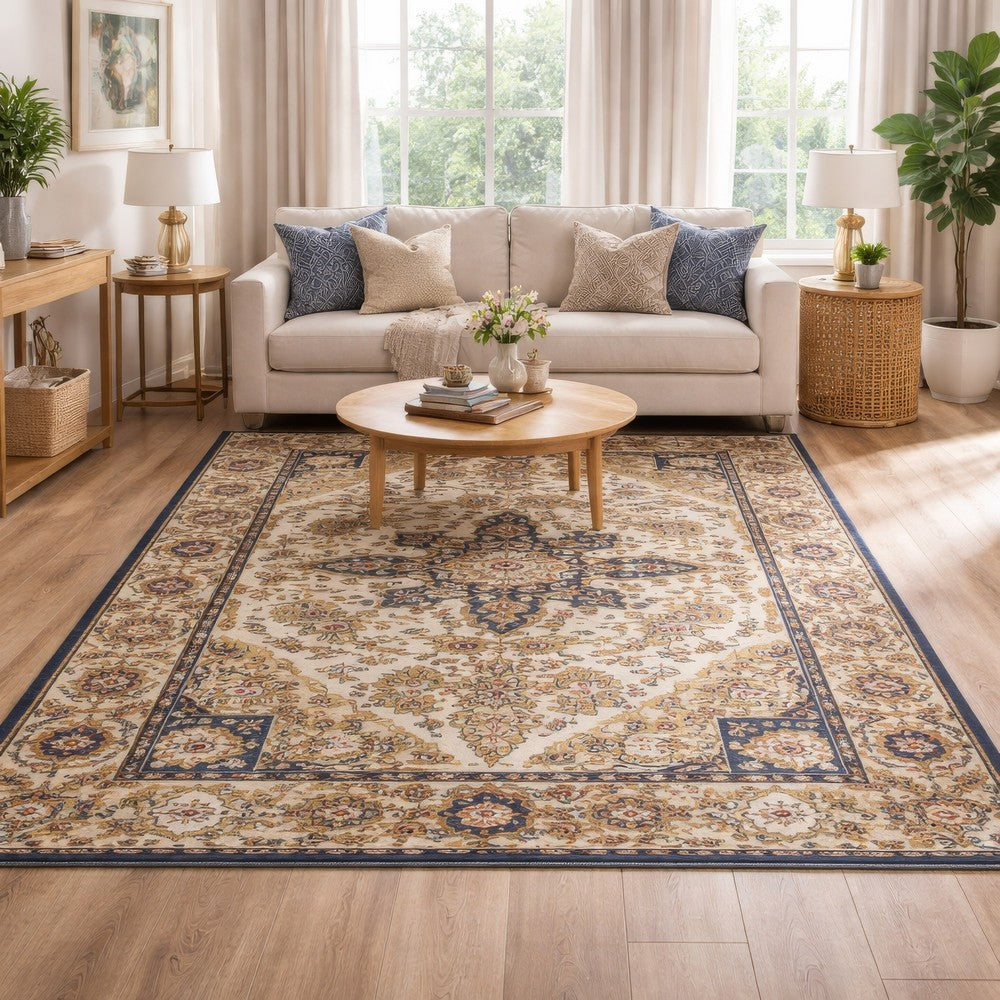 Hano 5x7 Medium Area Rug | Vintage Blue Gold Bohemian Persian Style