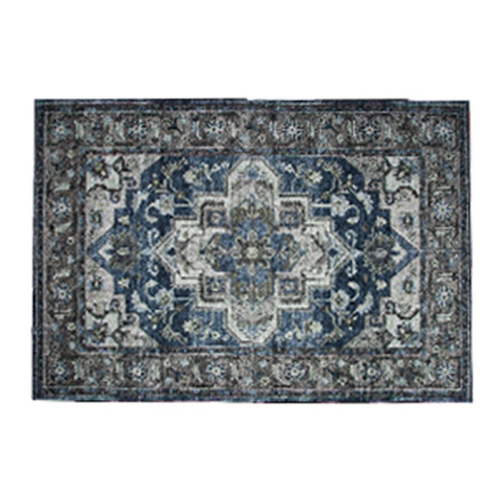5x7 Medium Area Rug | Blue & Brown Bohemian Vintage Floral Pattern