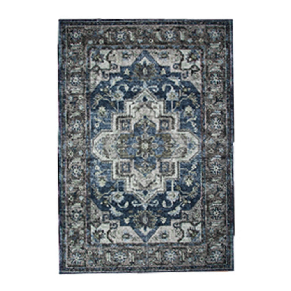 5x7 Medium Area Rug | Blue & Brown Bohemian Vintage Floral Pattern