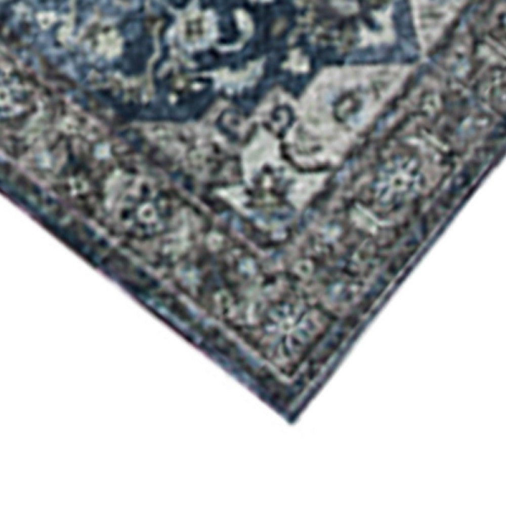 5x7 Medium Area Rug | Blue & Brown Bohemian Vintage Floral Pattern