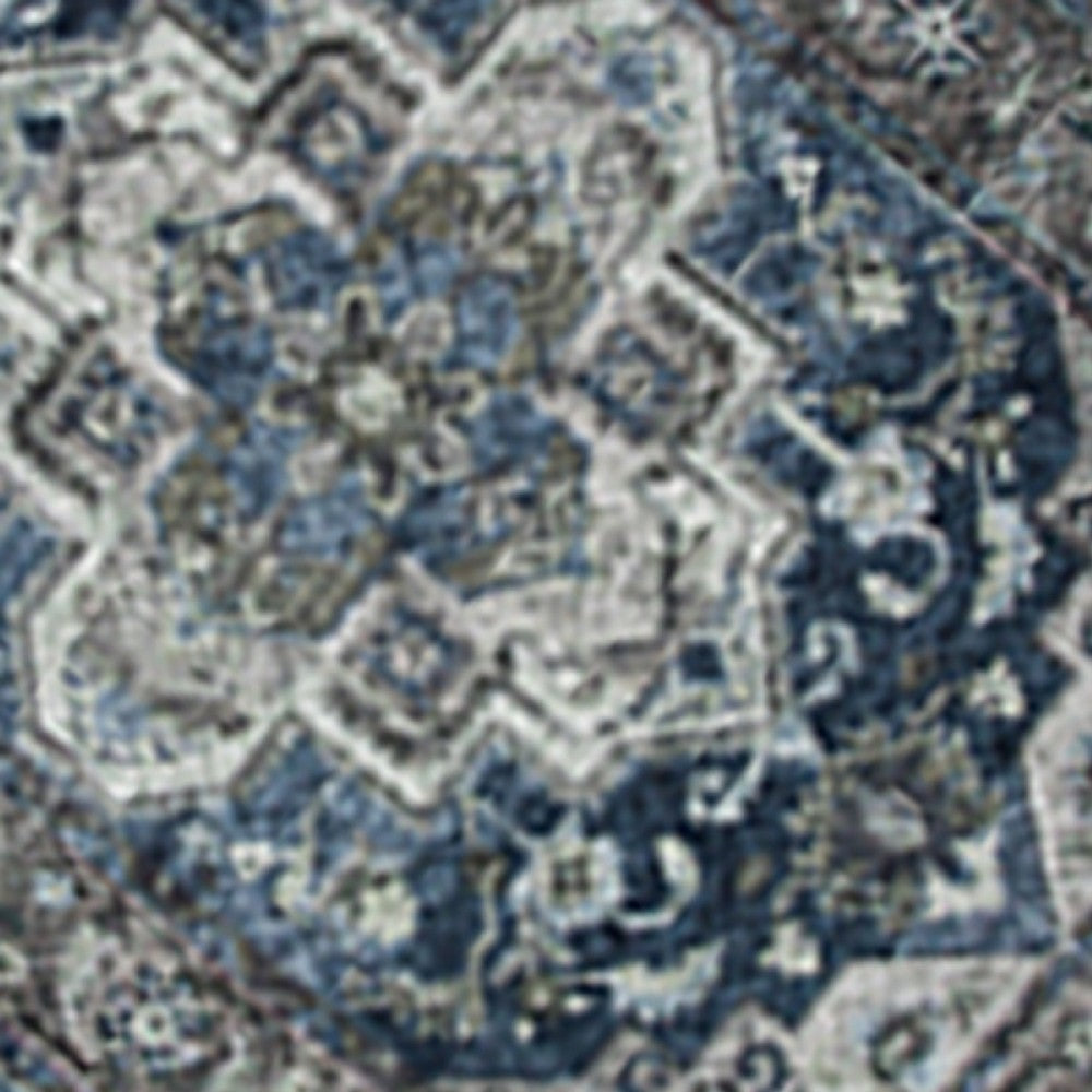 5x7 Medium Area Rug | Blue & Brown Bohemian Vintage Floral Pattern