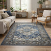 5x7 Medium Area Rug | Blue & Brown Bohemian Vintage Floral Pattern