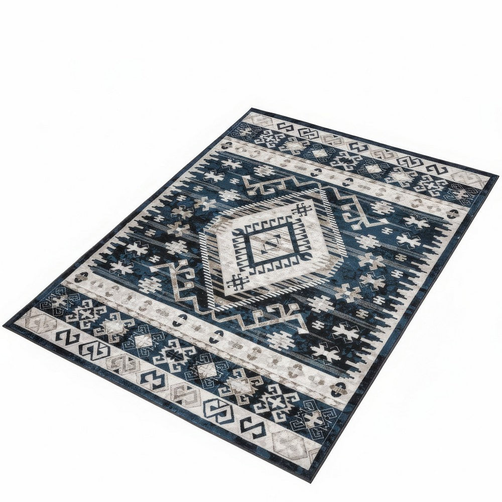 Jena 5x7 Medium Area Rug | Persian Geometric Design | Black Blue
