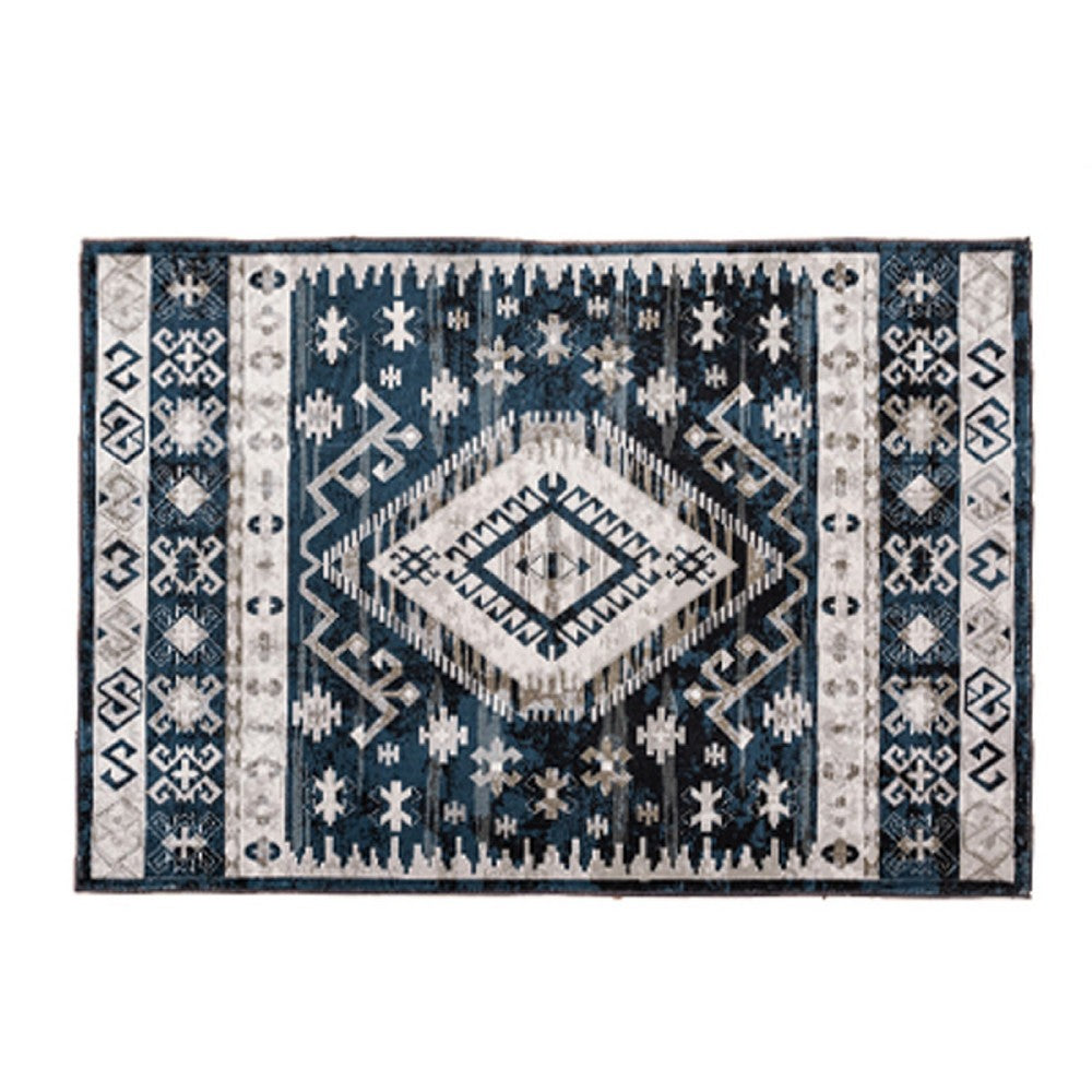 Jena 5x7 Medium Area Rug | Persian Geometric Design | Black Blue