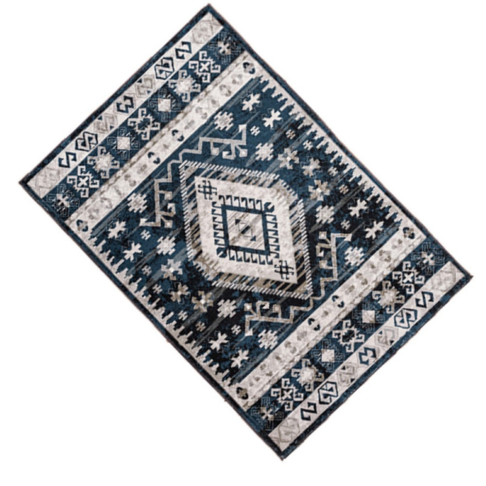 Jena 5x7 Medium Area Rug | Persian Geometric Design | Black Blue