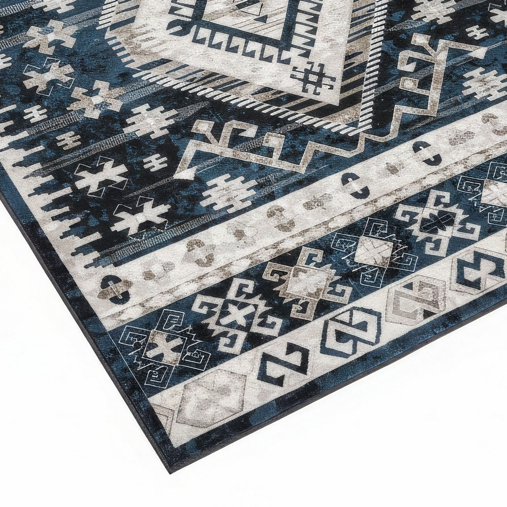 Jena 5x7 Medium Area Rug | Persian Geometric Design | Black Blue