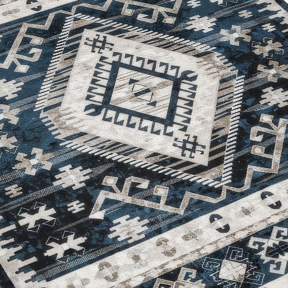 Jena 5x7 Medium Area Rug | Persian Geometric Design | Black Blue