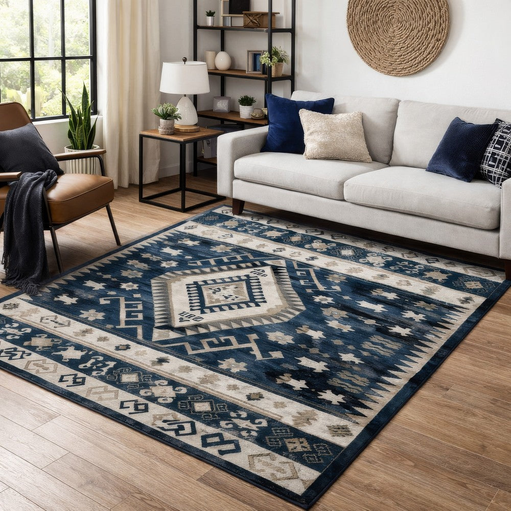 Jena 5x7 Medium Area Rug | Persian Geometric Design | Black Blue