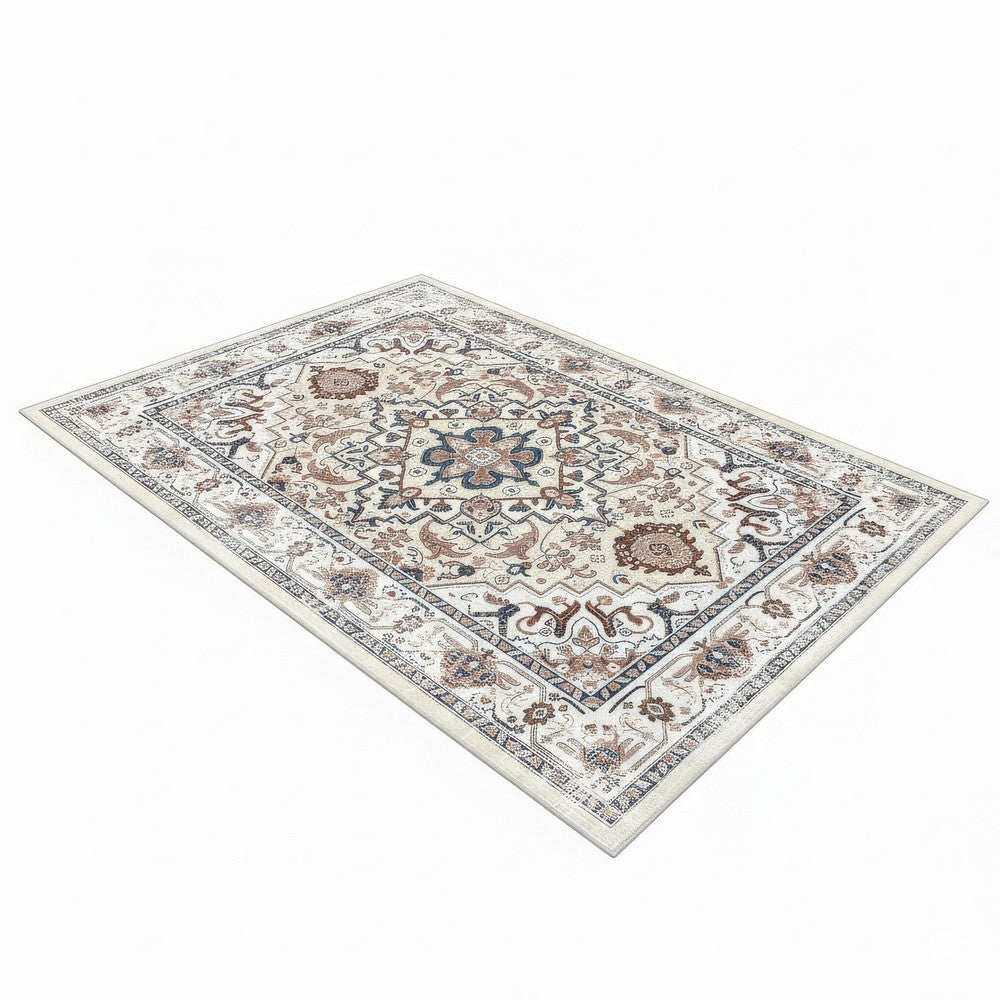 5x7 Medium Area Rug | Orange Yellow Vintage Persian Floral Pattern