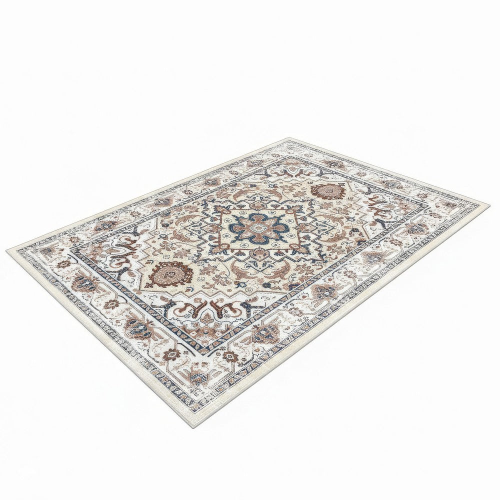 5x7 Medium Area Rug | Orange Yellow Vintage Persian Floral Pattern