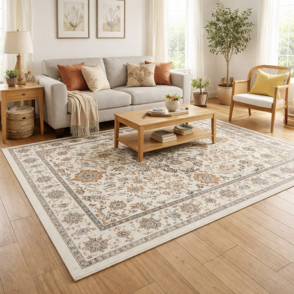 5x7 Medium Area Rug | Orange Yellow Vintage Persian Floral Pattern