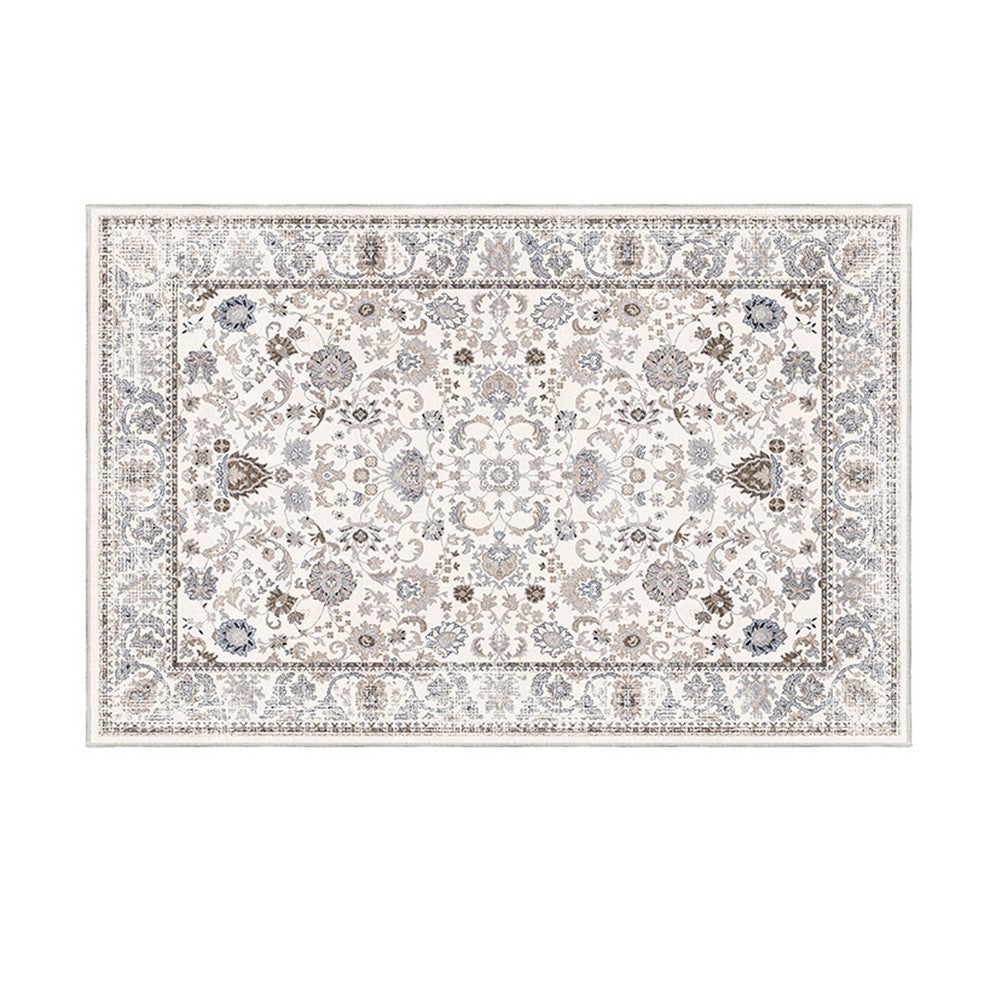 6x9 Medium Area Rug | Light Khaki & Beige Vintage Floral Patterns