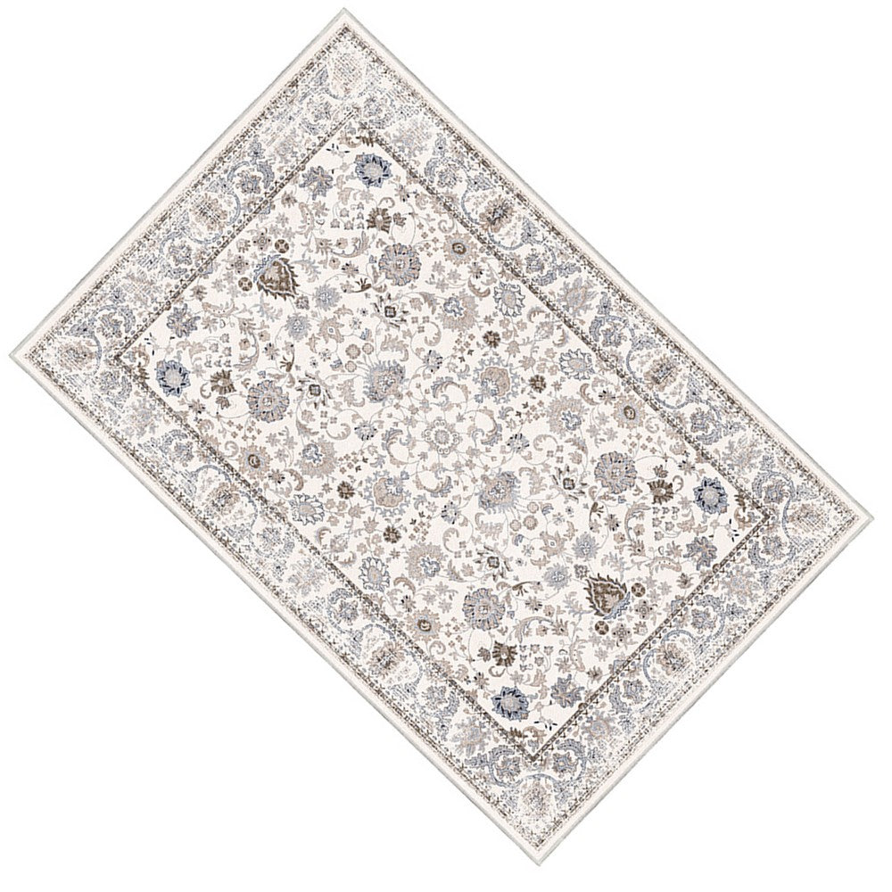 6x9 Medium Area Rug | Light Khaki & Beige Vintage Floral Patterns