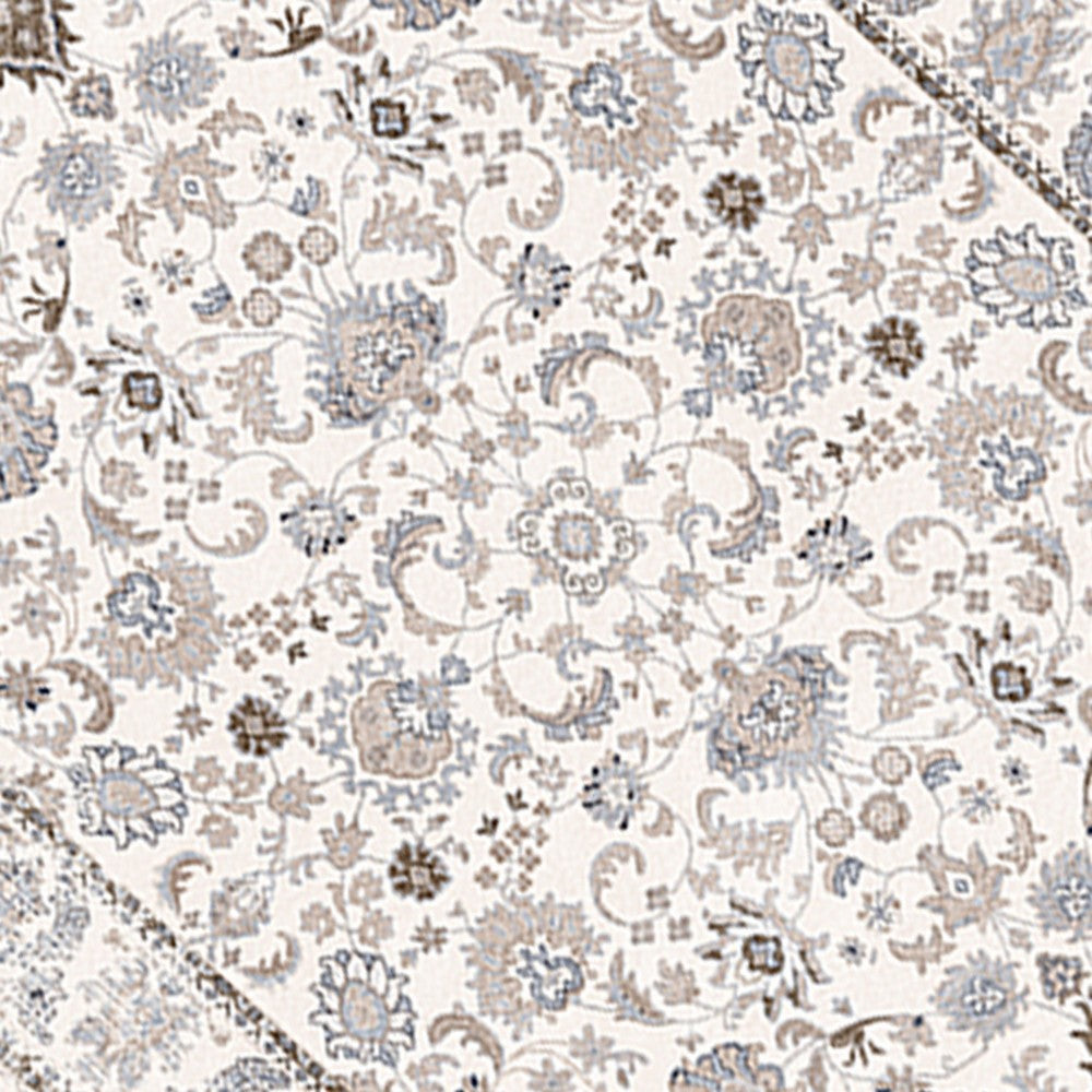 6x9 Medium Area Rug | Light Khaki & Beige Vintage Floral Patterns