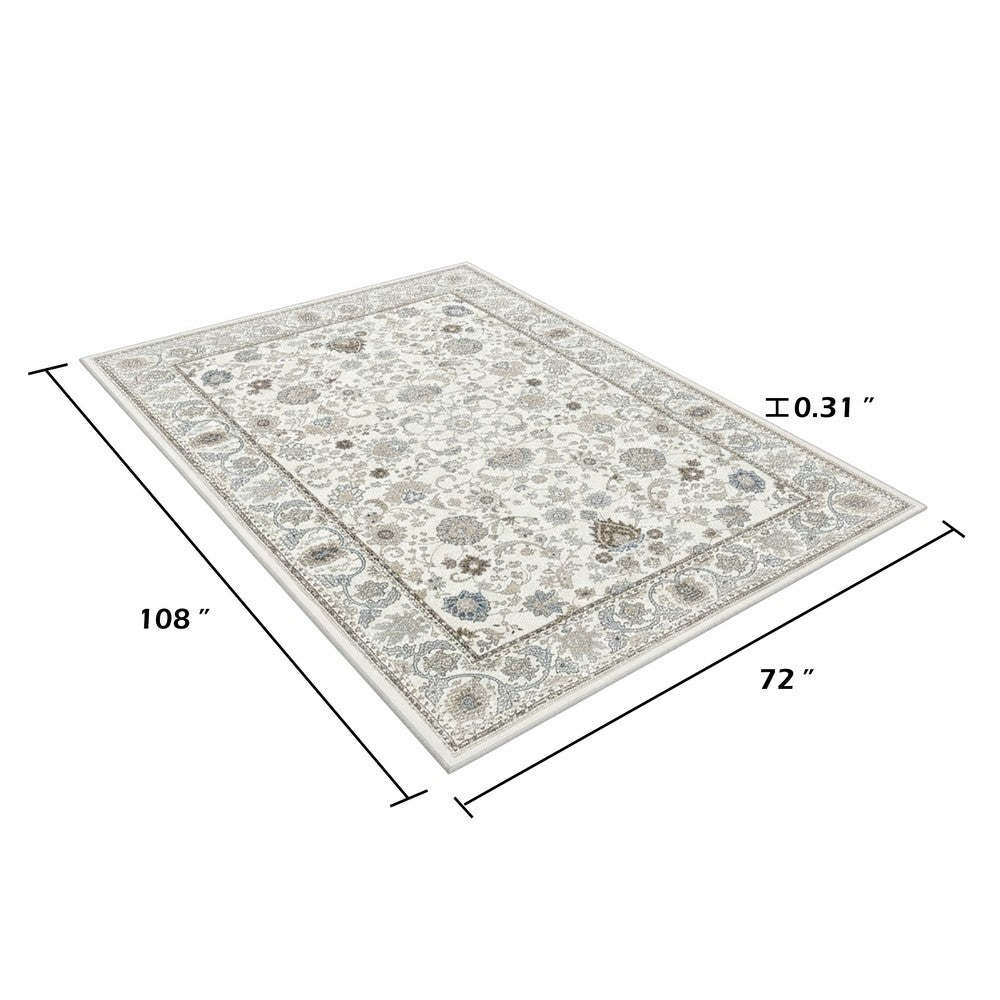 6x9 Medium Area Rug | Light Khaki & Beige Vintage Floral Patterns